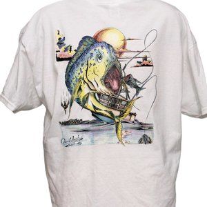 Beautiful Nautical Fishing Shirt Mahi Mahi Sunset Breaching Water Gildan XL